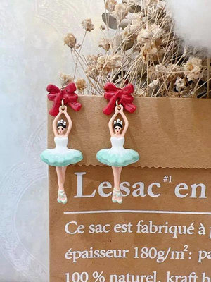 熱銷#Les Nereides圣誕芭蕾舞女 胡桃夾子 蝴蝶結耳環耳夾