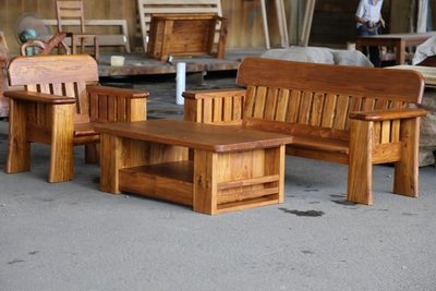 【原味手工家具】柚木三人座木製沙發椅-台南 原木 家具