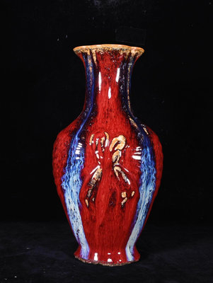 清雍正郎窯紅釉窯變綬帶瓶，高22×16.5厘米300435 瓷器 青花 粉彩【南小瓷】