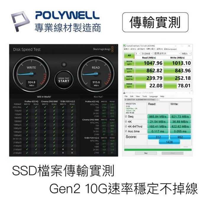 【珍愛頌】寶利威爾 USB 3.1 3.2 10G 200公分 100W Type-C 高速傳輸充電線 POLYWELL