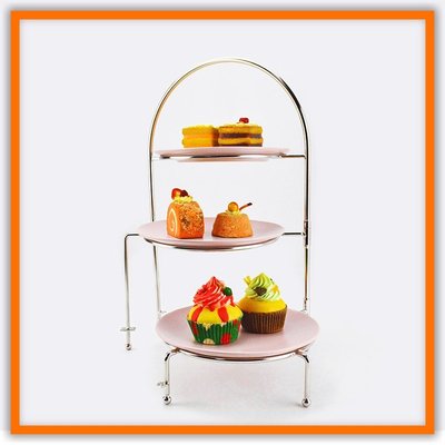 陶瓷歐式果盤三層點心盤不銹鋼蛋糕架甜品臺展示下午茶蛋糕點心架-雙喜生活館