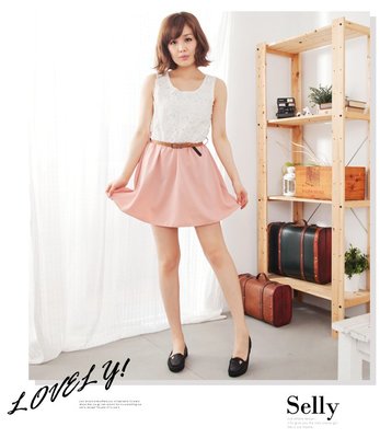 Selly *沙粒* 無袖繡花連身短洋裝[無皮帶](T0137)-粉紅色
