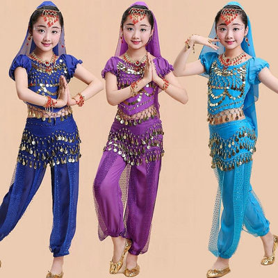 六一兒童新款短袖肚皮舞練習服少兒印度舞演出服裝兒童舞蹈表演服