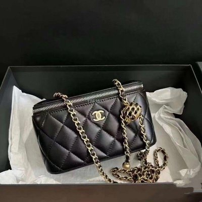 【二手】Chanel 香奈兒經典爆款 22s  黑金 編織桃金球 長盒子鏈條包