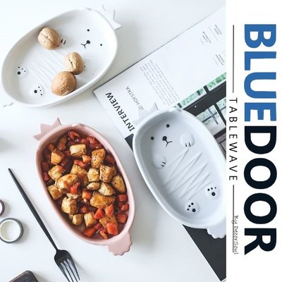 BlueD_ 北極熊 雙耳 烤盤 烘培 長方型 焗烤盤 起司盤 長盤 早餐盤 北歐創意造型設計裝潢 可愛 兒童動物網美風
