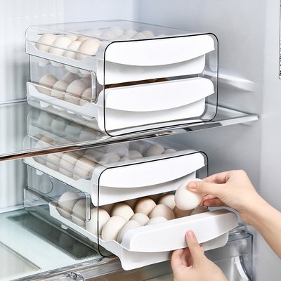 日式廚房抽屜式雙層大雞蛋收納盒冰箱用保鮮盒防摔裝雞蛋專用神器冰箱收納 廚房收納 可堆疊 雞蛋盒