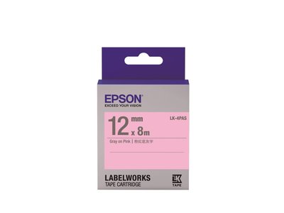 OA小舖 / EPSON 12mm 粉彩系列標籤帶 LK-4PAS 粉紅底灰字《含稅含運》