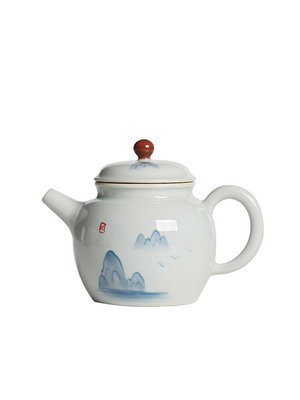 手繪山水小號茶壺釉下彩家用陶瓷中式單壺復古泡茶壺--三姨小屋