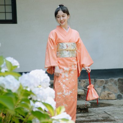 09日式文藝復古少女橙色旅拍寫真改良和服美拍