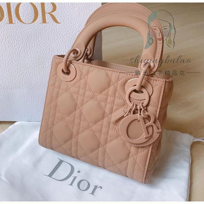 歐洲二手Dior迪奧 LADY DIOR MINI迷你奶茶色三格戴妃包 鏈條包 手提包 單肩包 斜背包