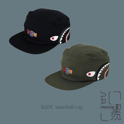 APE BAPE A BATHING APE 猿人帽 鯊魚 小LOGO 基本款 黑 綠 【Insane-21】