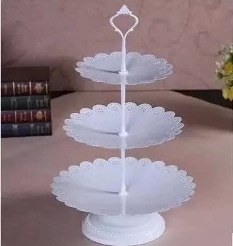 包郵蕾絲花邊三層鐵藝蛋糕架 歐式多層紙杯蛋糕盤 白色高腳水果盤-雙喜生活館