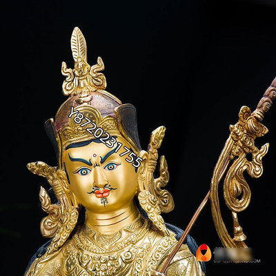 蓮花生大士銅像擺件尼泊爾手工銅雕花鍍金10寸蓮花生大師【功德坊】銅器 佛像 擺件
