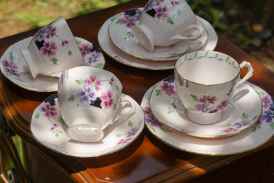 【旭鑫骨瓷】Tuscan Art-Deco桃粉花卉杯 裝飾藝術 英國骨瓷咖啡杯茶杯 E.30
