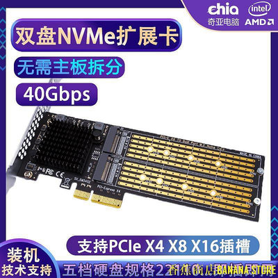 天極TJ百貨【下單】PCI-E轉M.2硬碟轉接卡2個NVME硬碟擴展卡pcie x4 x8 x16免拆分卡
