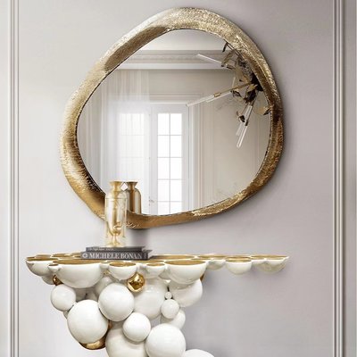 美式客廳背景墻裝飾鏡古典藝術玄關鏡創意掛墻鏡子定制異形餐邊-雙喜生活館