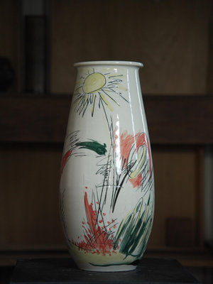 「上層窯」鶯歌製造 陳聰溪作品 抽象風景 彩繪花瓶 瓷器 A1-22