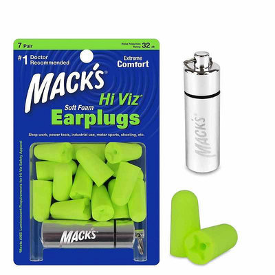 Mack's 螢光色超軟耳塞降32分貝7對/內附金屬盒/鑰駛圈收納盒 [2美國直購] macks