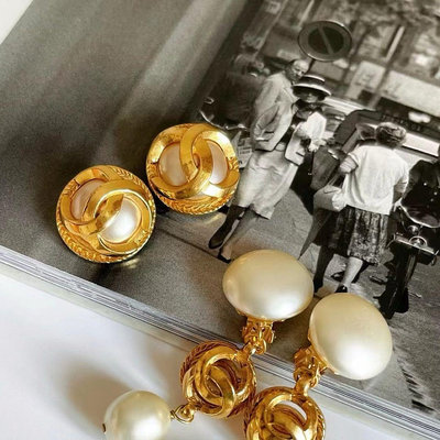 （W51）聖誕特惠🎄✨ N2V✨VINTAGE✨百搭美物✨ Chanel 香奈兒鳥籠珍珠雙C耳夾