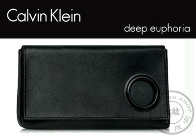 簡約圓扣 皮質感 專櫃禮 Calvin Klein (CK) 手拿包 化妆包 晚宴包 手機 I6P可放（CBS39）