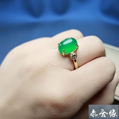 緣古珍藏  玉髓鑲嵌戒指可調節綠紅玉髓戒指女戒指首飾禮品玉器JY
