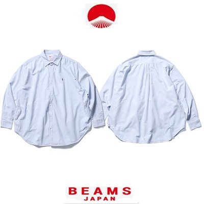 Koala海購 BEAMS JAPAN豎條紋長袖襯衫男士寬松百搭休閑襯衣春秋 滿千免運
