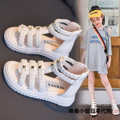 日本GP女童鞋涼鞋2023夏季新款兒童中大童露趾公主鞋軟底夏款女孩