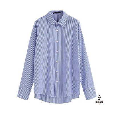 【熱賣精選】藍色條紋襯衫女設計感小眾疊穿襯衣春款新時尚上衣