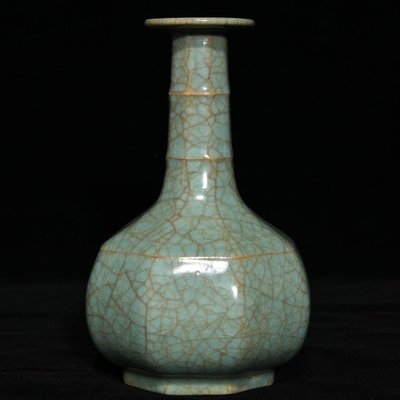 汝窯冰裂紋八方瓶，高15.3cm直徑9cm，編號5 瓷器 古瓷 古瓷器
