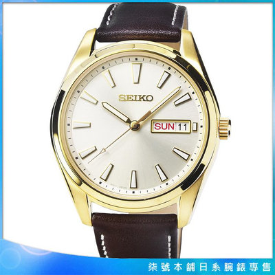 【柒號本舖】SEIKO精工藍寶石時尚皮帶男錶-銀面金框 / SUR450P1
