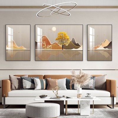 特賣-九魚圖客廳裝飾畫輕奢抽象壁畫現代簡約大氣沙發背景墻掛畫墻畫