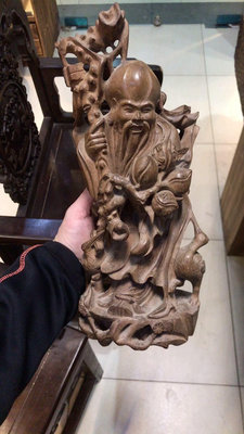 【二手】 舊藏木雕壽仙翁造像，古韻味十足，一整木雕刻而成，精工細作，開1378 古玩雜項【銀元巷】