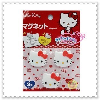♥小公主日本精品♥ Hello Kitty 臉頭造型 大臉 紅蝴蝶結 冰箱吸鐵 磁鐵組3個入兩款 62022101