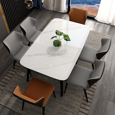 巖板餐桌椅子組合伸縮折疊圓桌家用實木方圓兩用飯桌小戶型輕奢風~特價