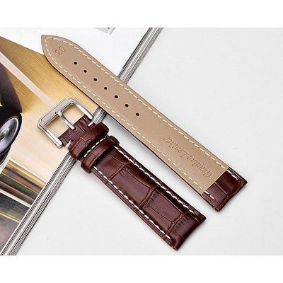 超值如真代用天梭 浪琴 萬寶龍加厚19mm 21mm 咖啡色車白線阿根廷小牛皮錶帶壓鱷魚紋防水錶帶