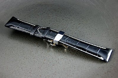 高質感加厚版義大利進口皮料黑色20mm可替代seiko omega原廠錶帶鱷魚皮紋牛皮錶帶,雙按式不鏽