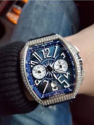 『已交流』👏👏法蘭克穆勒 FM V45 SC DT 藍色面盤 Vanguard Chronograph 精鑲鑽框 計時碼錶 Franck Muller