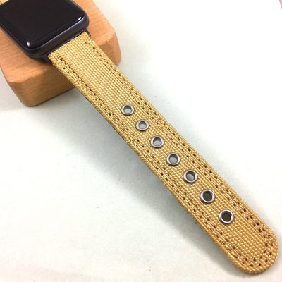 Apple Watch 4代 3代 尼龍 底面真 牛皮 卡其色 錶帶 42 44 都可以用
