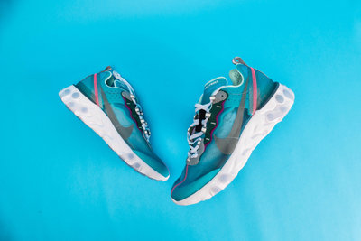 Nike React Element 87 水藍色 透明 休閒運動跑步鞋 男女鞋AQ1090-400【ADIDAS x NIKE】