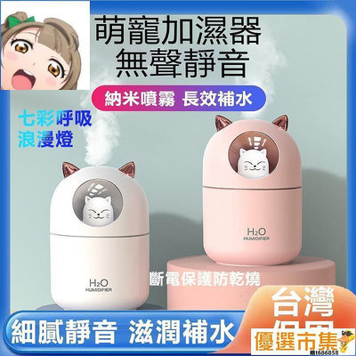 【現貨】臺灣出貨卡通萌寵加濕潤膚器 禮物 創意 usb 家用 靜音 迷你便攜小型噴霧加濕器 車載 桌面 補水 補光夜燈