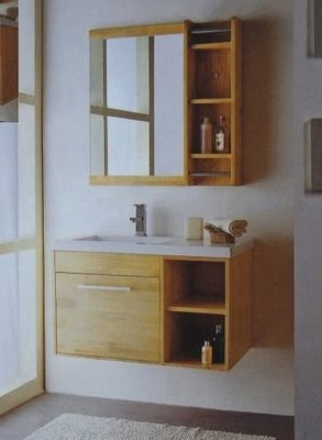 FUO 衛浴: 80公分OAK橡木原木色浴櫃組(含鏡子,龍頭,置物架)  1054左