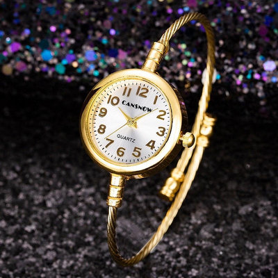 韓版新款女生手錶 INS熱賣 復古風手鐲錶 金色石英手錶 女生開口手鐲式氣質百搭手錶 學生手錶 生日禮物