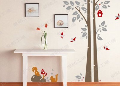 壁貼工場-可超取需裁剪 三代特大尺寸壁貼 貼紙 牆貼室內兒童房佈置 相片樹 松鼠 樹 JM7123