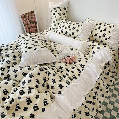 法式大花邊褶皺工藝款床裙組 床罩四件組 床單 床包組 被單 枕套 雙人特大床組 6*7床組