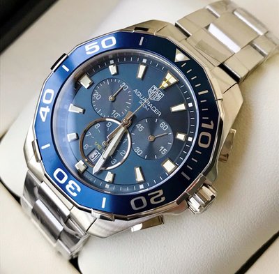 TAG Heuer Aquaracer 藍色面錶盤 銀色不鏽鋼錶帶 石英 三眼計時 男士手錶 CAY111B.BA0927 豪雅 競潜 300M