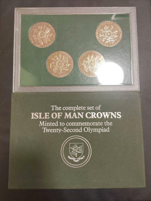 【二手】 英屬馬恩島1980年奧運會紀念幣4套，原盒帶證帶外殼，2074 錢幣 硬幣 紀念幣【明月軒】