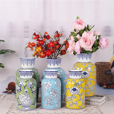 景德鎮陶瓷青花瓷花瓶中式桌面擺件插花可水培花器工藝品陶瓷花瓶