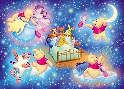 500-344 夜光絕版500片日本進口拼圖．迪士尼 Winnie the Pooh 小熊維尼 小豬 跳跳虎 睡夢星空