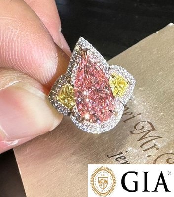 【台北周先生】天然Fancy粉紅色鑽石 4.02克拉 粉鑽 Even分布 SI1 水滴切割 18K金美戒 送GIA證書