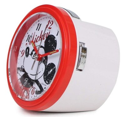 日本原裝進口 正品迪士尼米老鼠米奇紅色時鐘床頭時鐘房間客廳時鐘鬧鐘靜音鐘錶 6390c